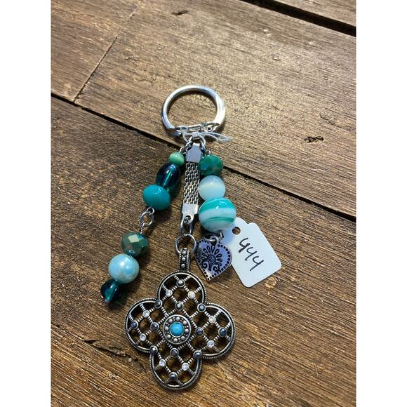 Upcycled Turquoise and Silver Purse Charms Keychain - Picture 1 of 1